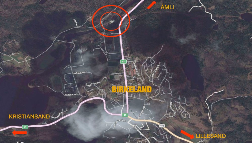 kart til teiefossen birkeland